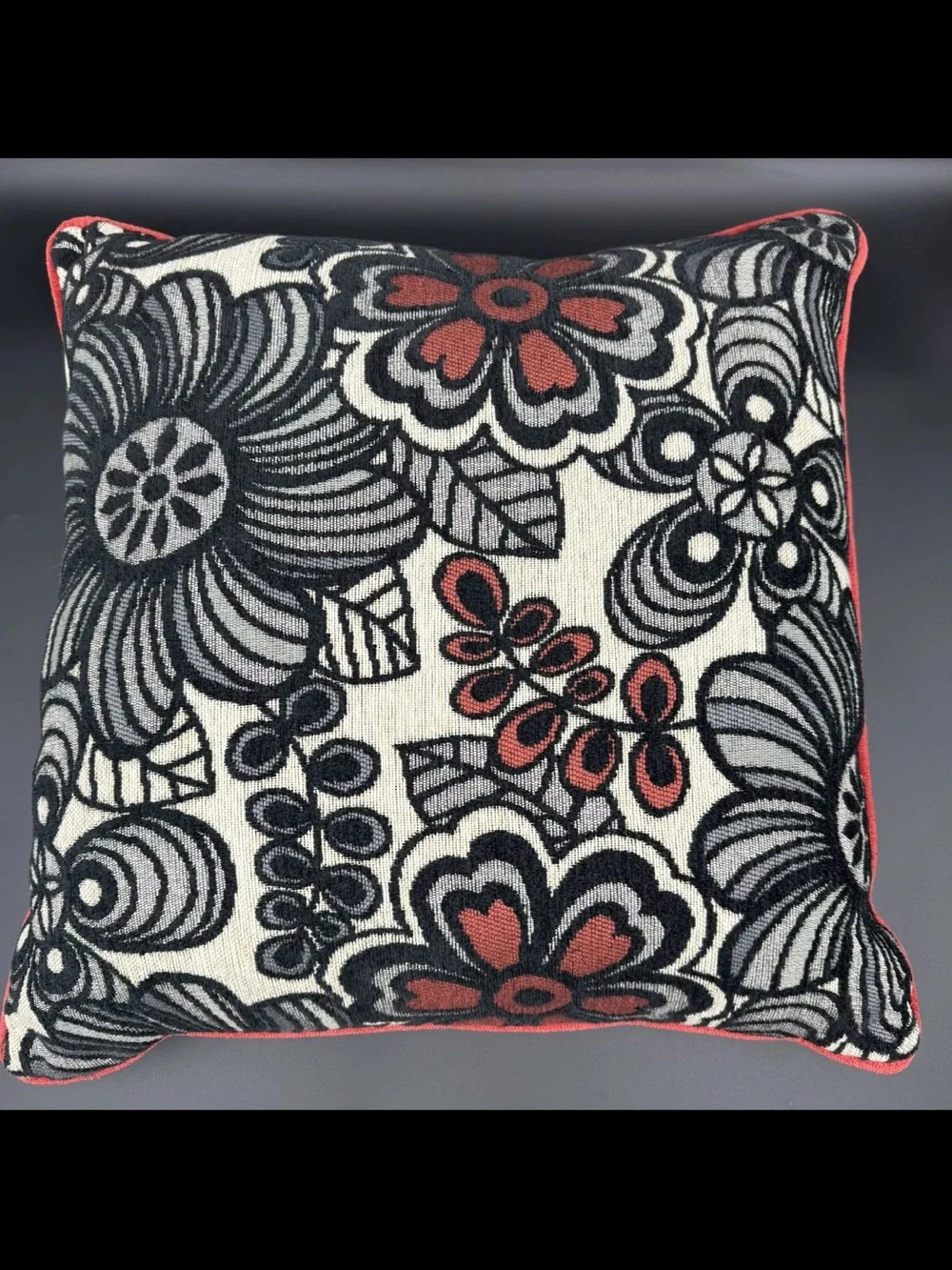 Floral Accent Throw Pillow in Black, Cream & Red